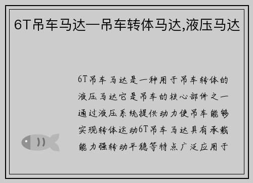 6T吊车马达—吊车转体马达,液压马达