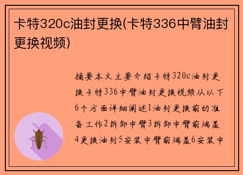 卡特320c油封更换(卡特336中臂油封更换视频)